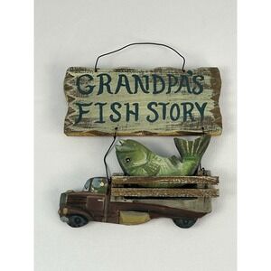 Grandpa's Fish Story Rustic Wooden Wall Sign Fishing Cabin Lodge Decor